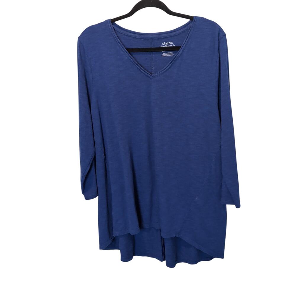 Chicos Sz 3 (XL) The Ultimate Tee Blue Swing Tunic T Shirt 3/4 Sleeves Cotton